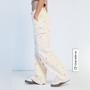 Pacsun Off White Embroidered Corduroy Low Rise Puddle Pants XS